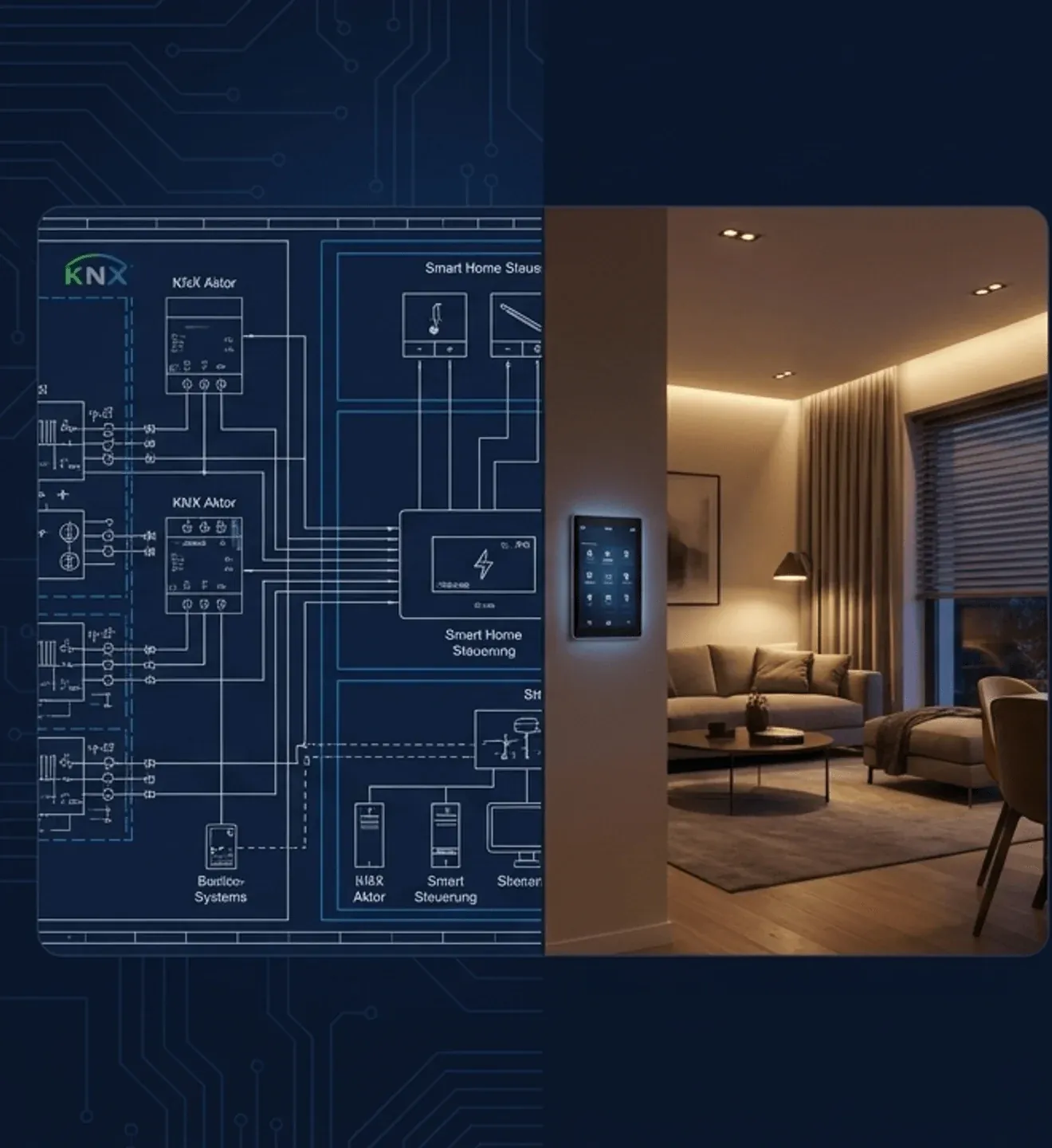 Konzeptbild: Moderne Gebäudetechnik und Smart-Home-Installation